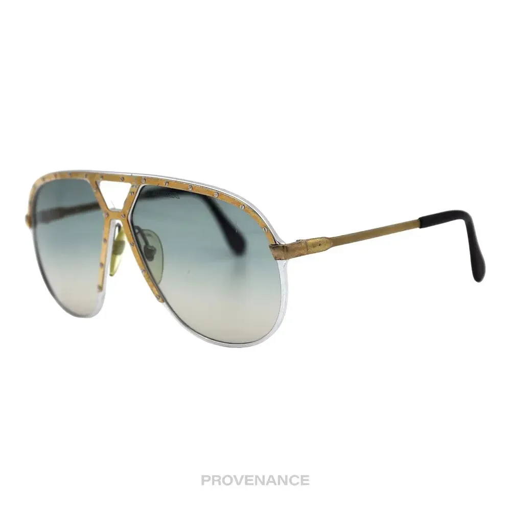 Gold Metal Aviator Sunglasses with Gradient Blue Lenses
